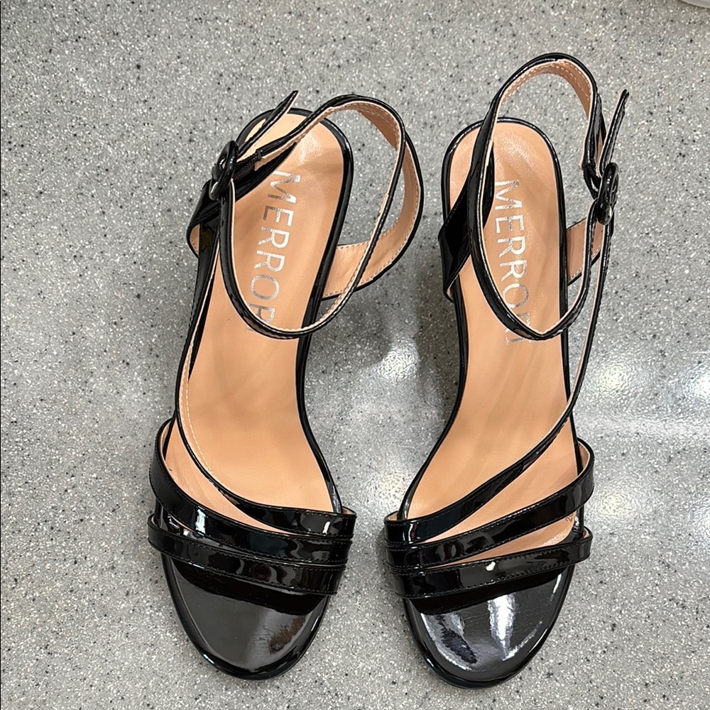 Merrell Black Patent Strappy Heel Sandals